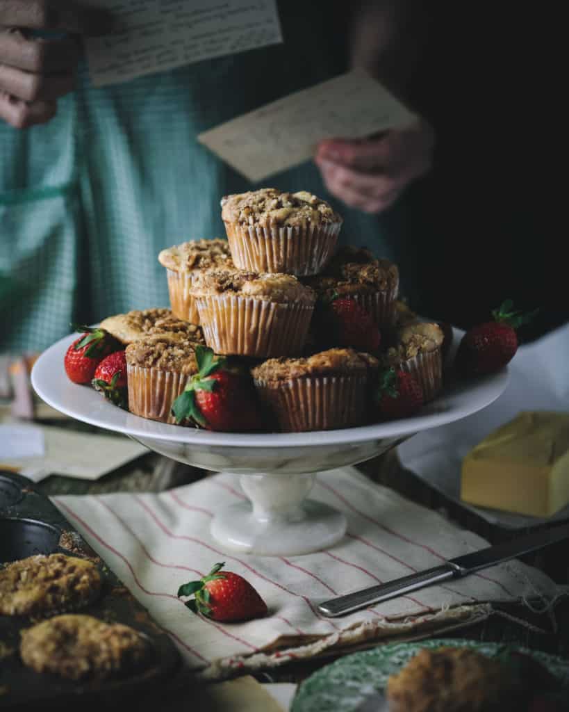 stack of straberry muffins