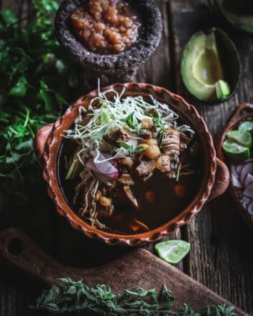 pozole rojo in a bowl