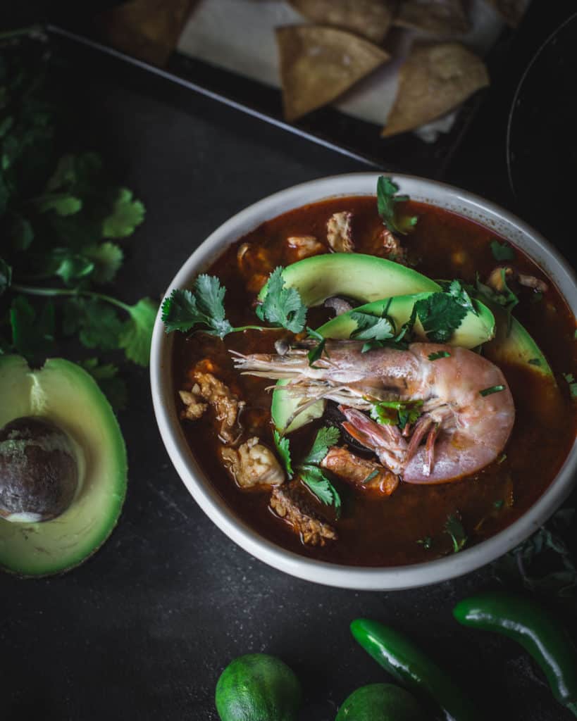 close up image of caldo de mariscos