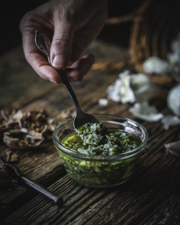 bowl of walnut pesto