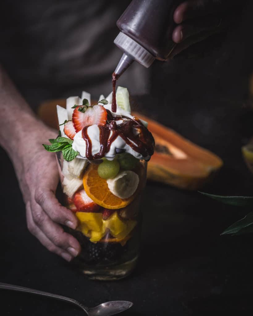 fruit cup with chamoy spread