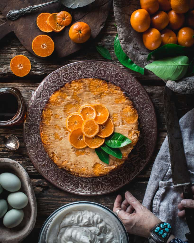 overhead view of clementine cake