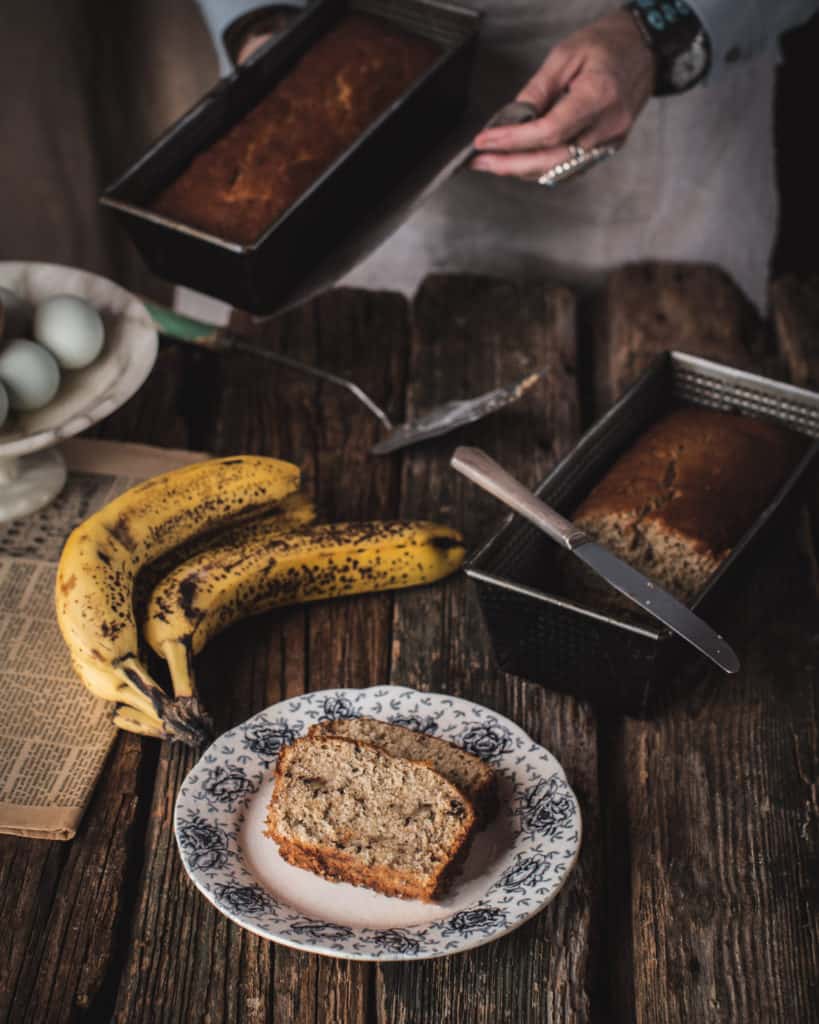 pan of Sour cream walnut banana bread