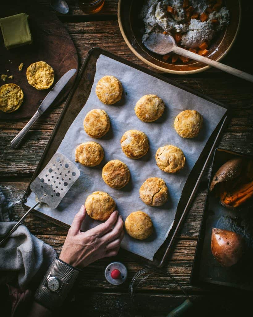 overhead of sweet potato biscuits