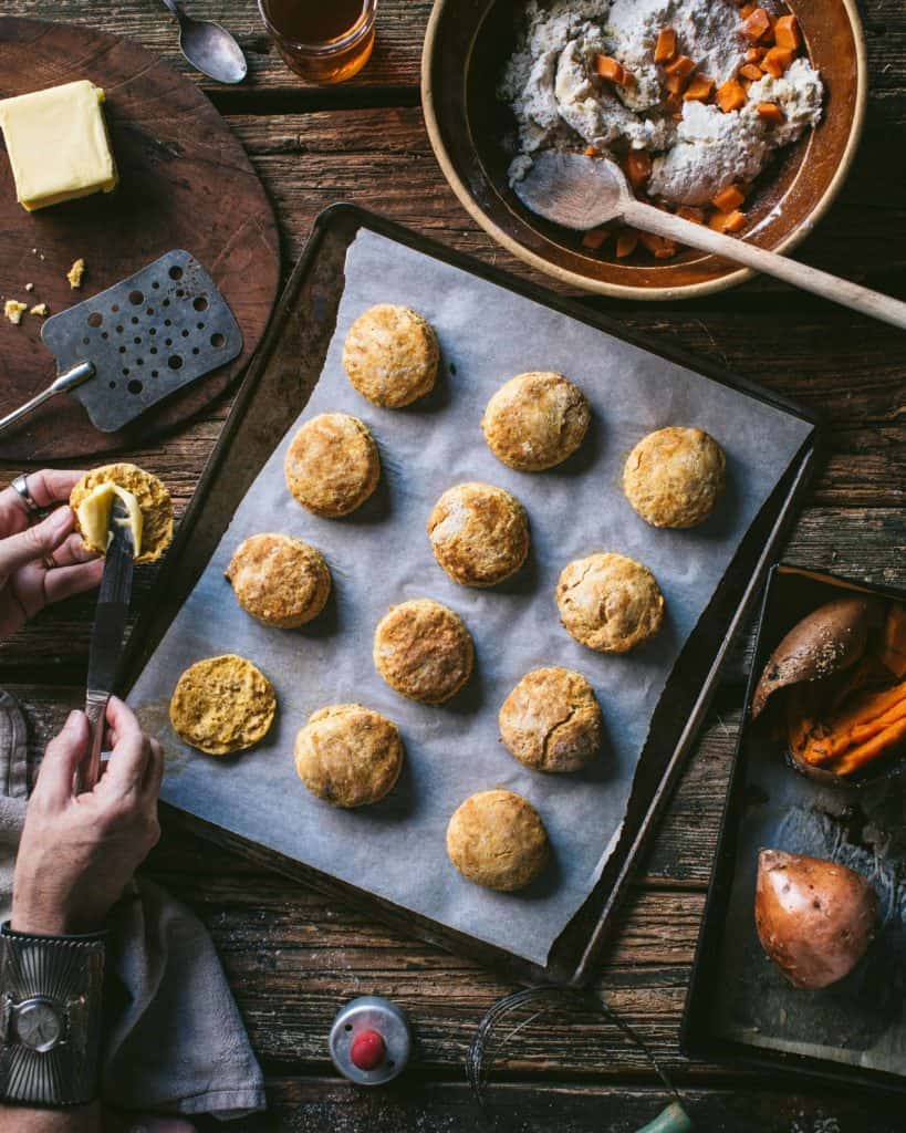 overhead of sweet potato biscuits