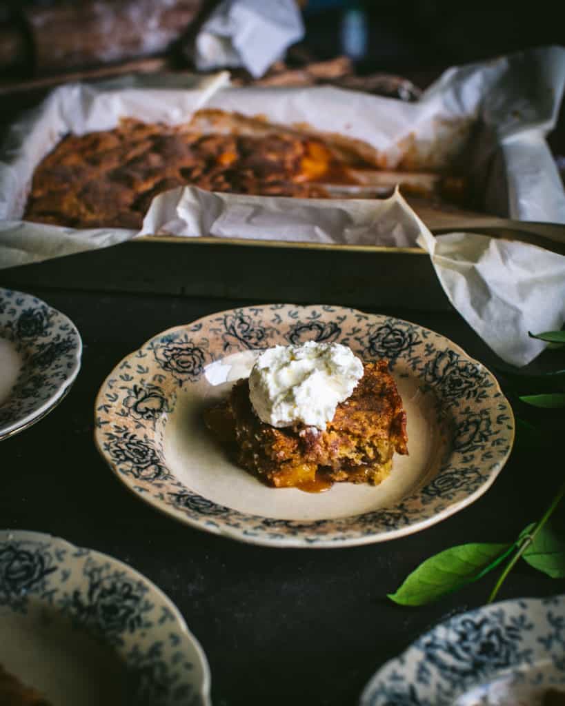 plate of fresh peach cobbler