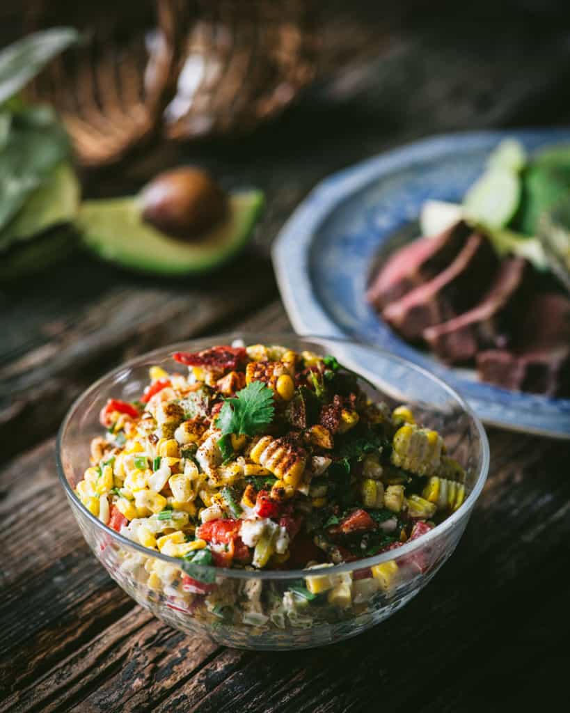 bowl of roasted corn salad