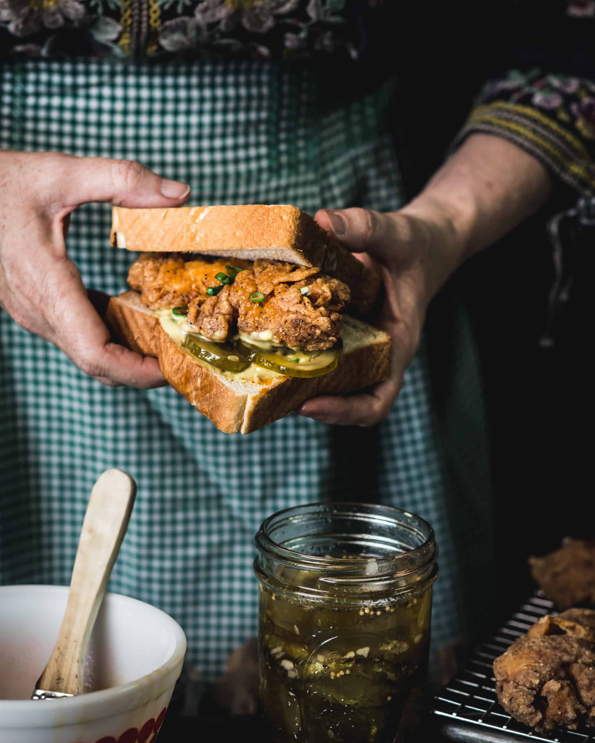 Hot Chicken Sandwitch Kitchen Wrangler Melissa Guerra