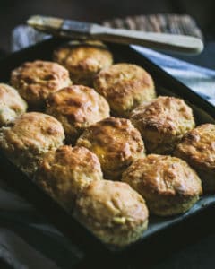 tray of buttered biscuits