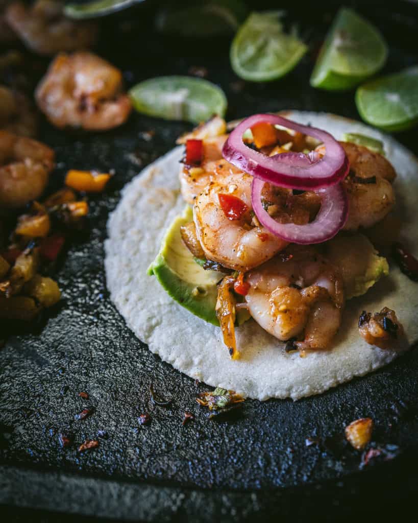 shrimp taco with onions