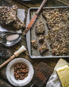 messy overhead of double pecan chocolate toffee