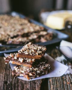 stack of double pecan chocolate toffee