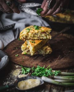 stack of bacon buttermilk cornbread