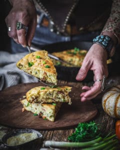 stack of bacon buttermilk cornbread