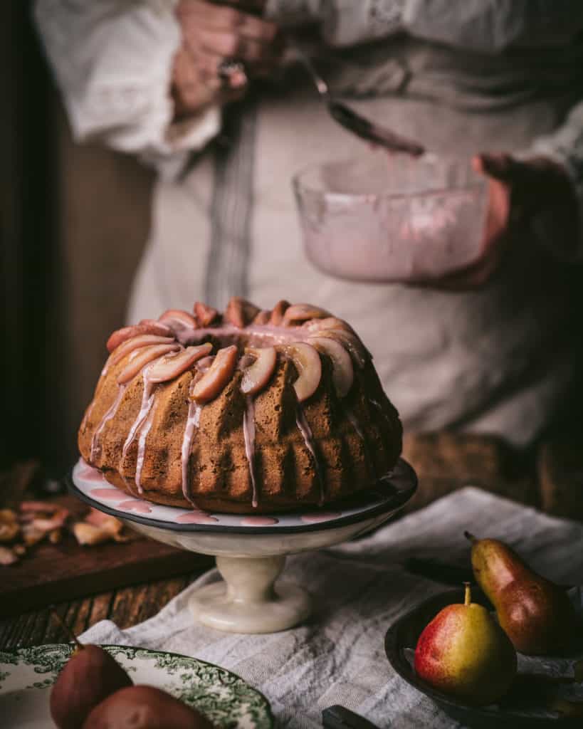 Buttermilk Spice Cake on a pedestal