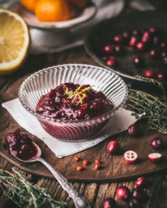 bowl of cranberry sauce with orange zest and chile piquin