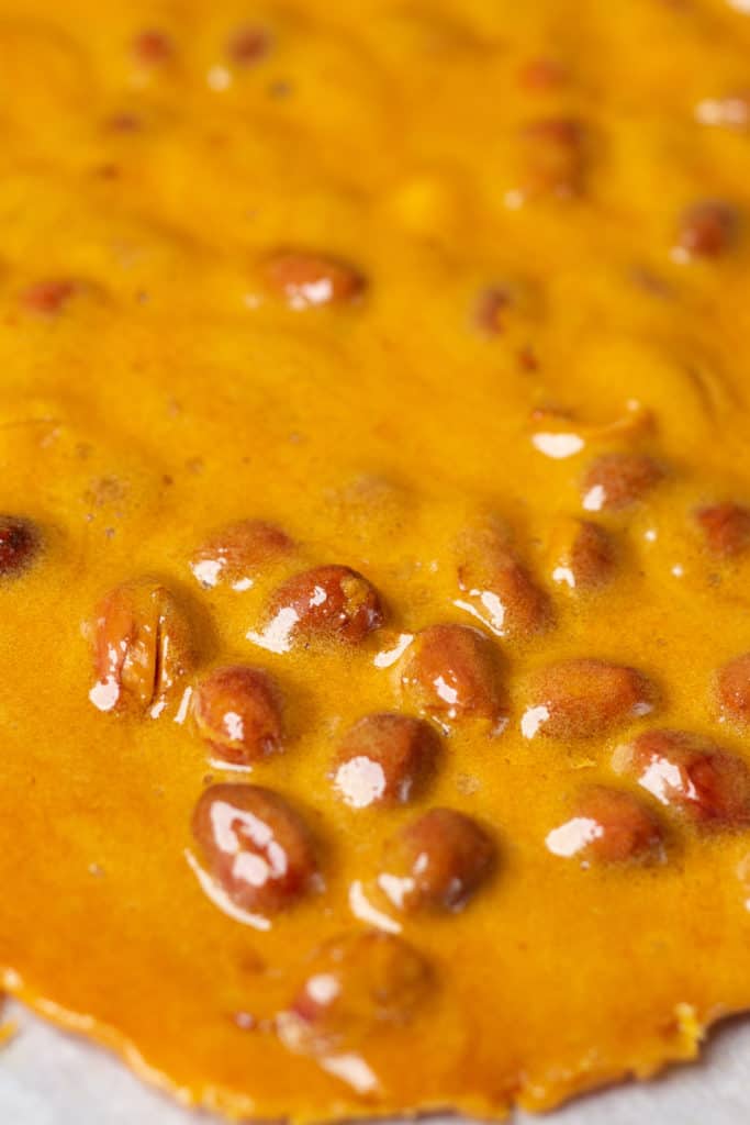 close up detail of microwave peanut brittle