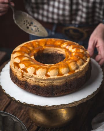 top view of chocoflan cake