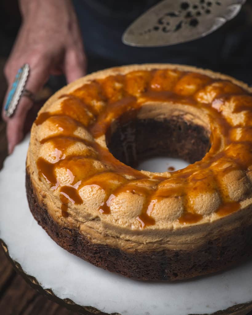 top view of chocoflan cake