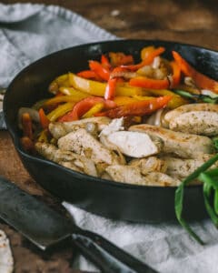 pan of chicken fajitas