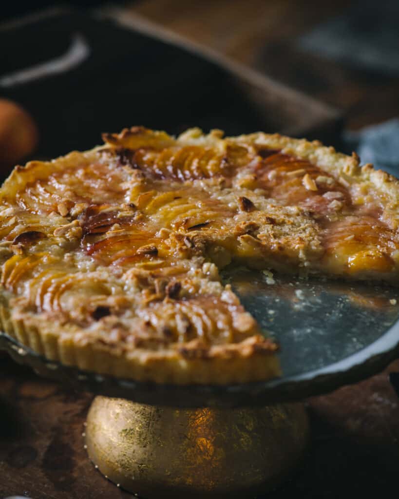 Close up of peach tart