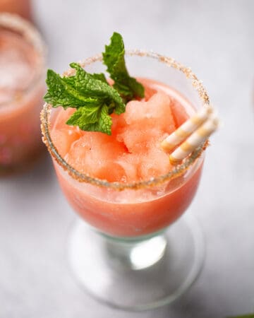 Glass with frozen watermelon margarita
