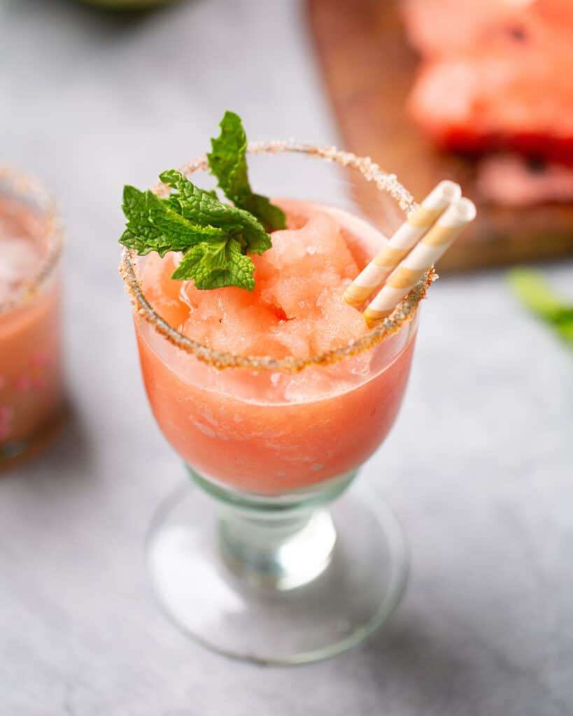 Glass with frozen watermelon margarita