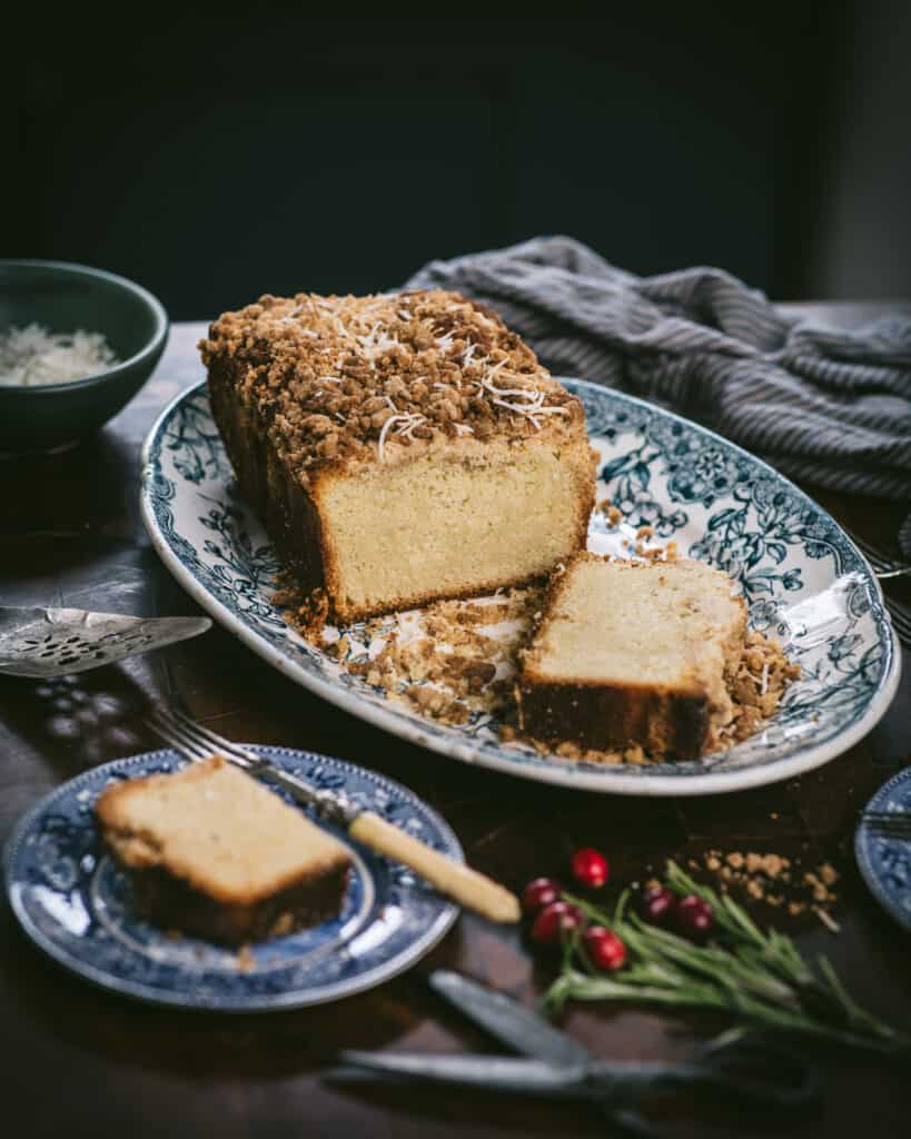 platter with coconut cream pound cake