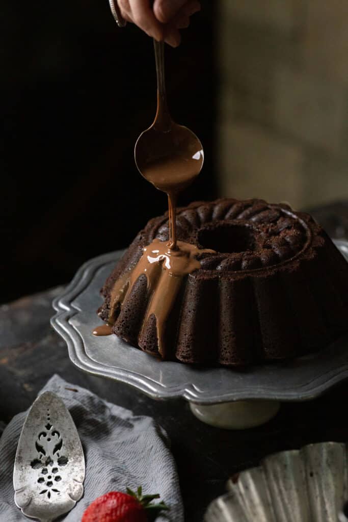 chocolate ladled over Cake