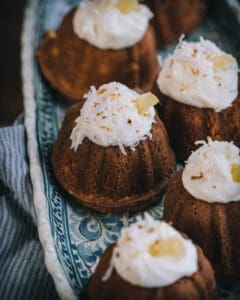 tray of small pina colada cakes