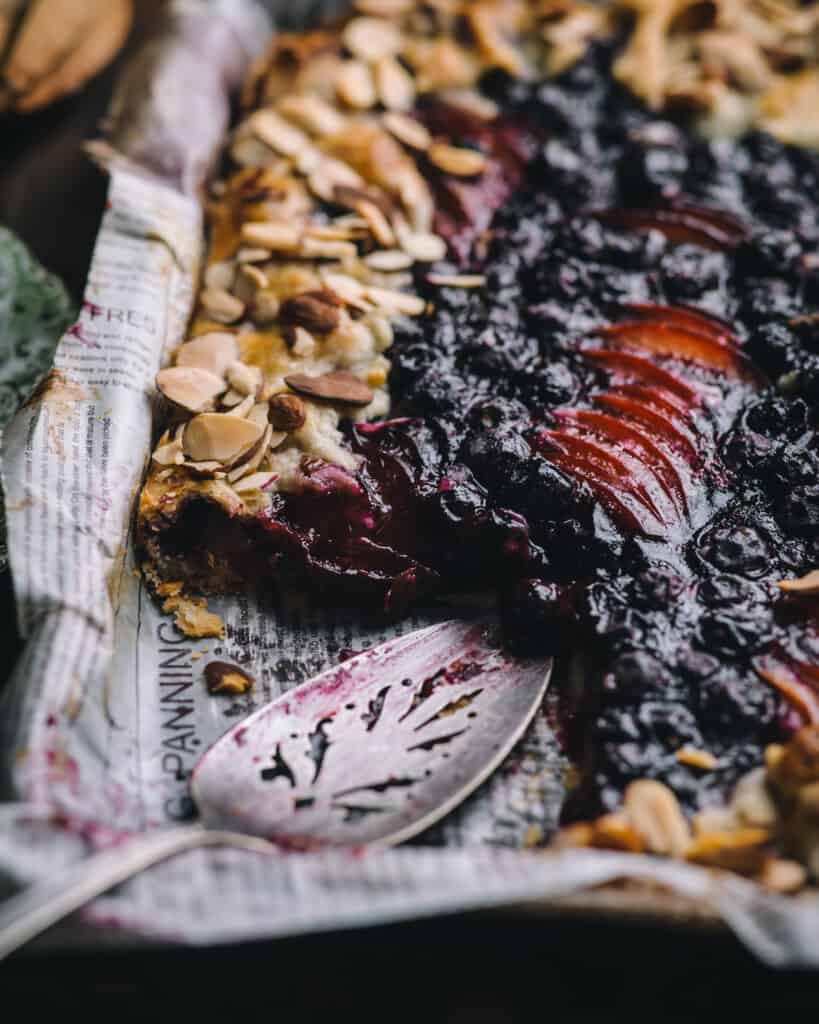 view of inside filling of blureberry plum galette