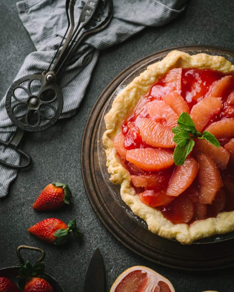 close up of grapefruit pie