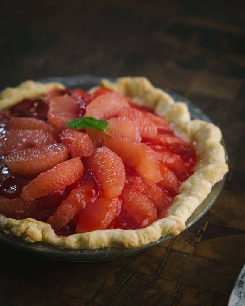 close up of grapefruit pie