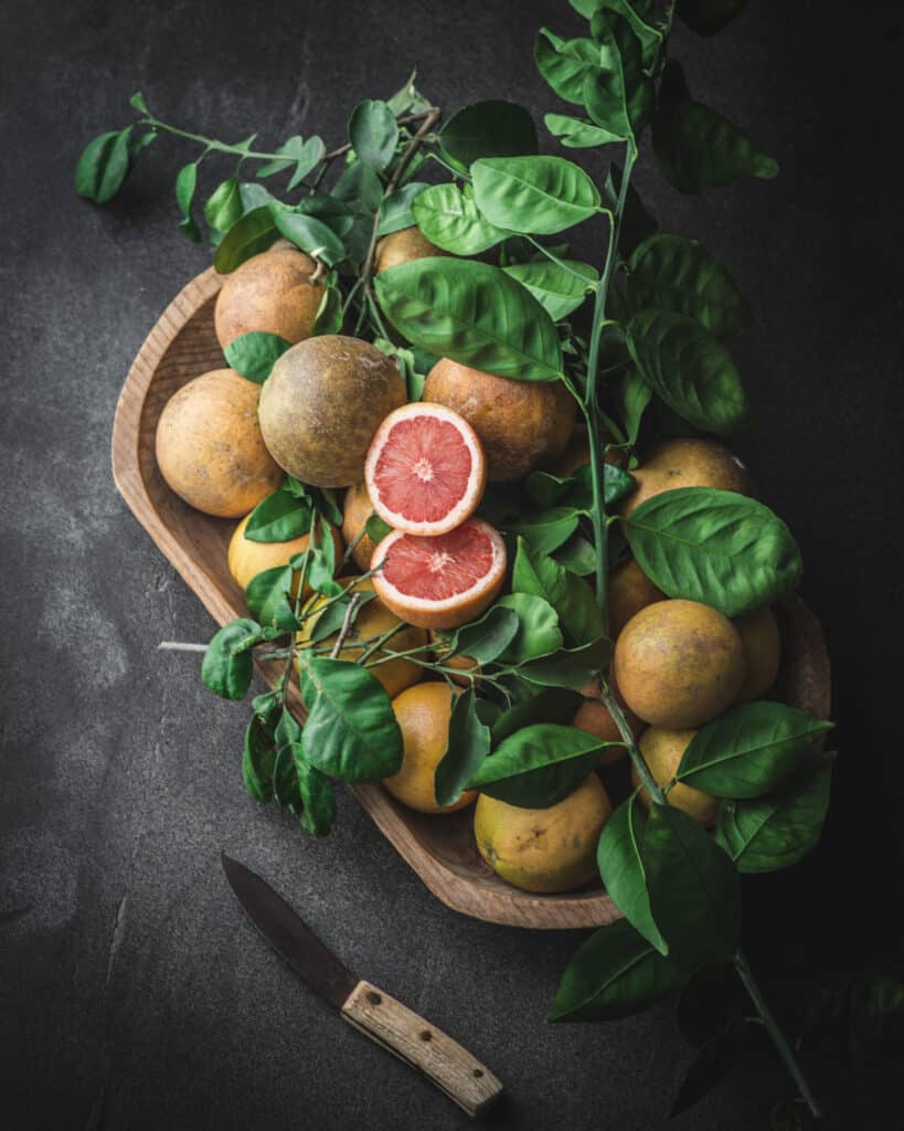 wooden tray of citrus