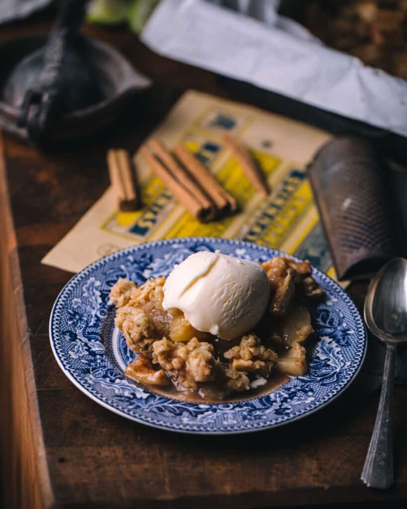 close up of apple crumble