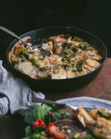 Pan of skillet poblano potatoes