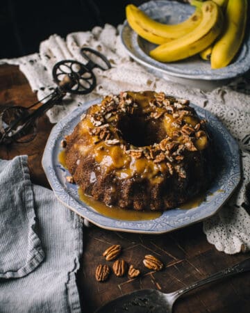 platter with ring shaped banana cake