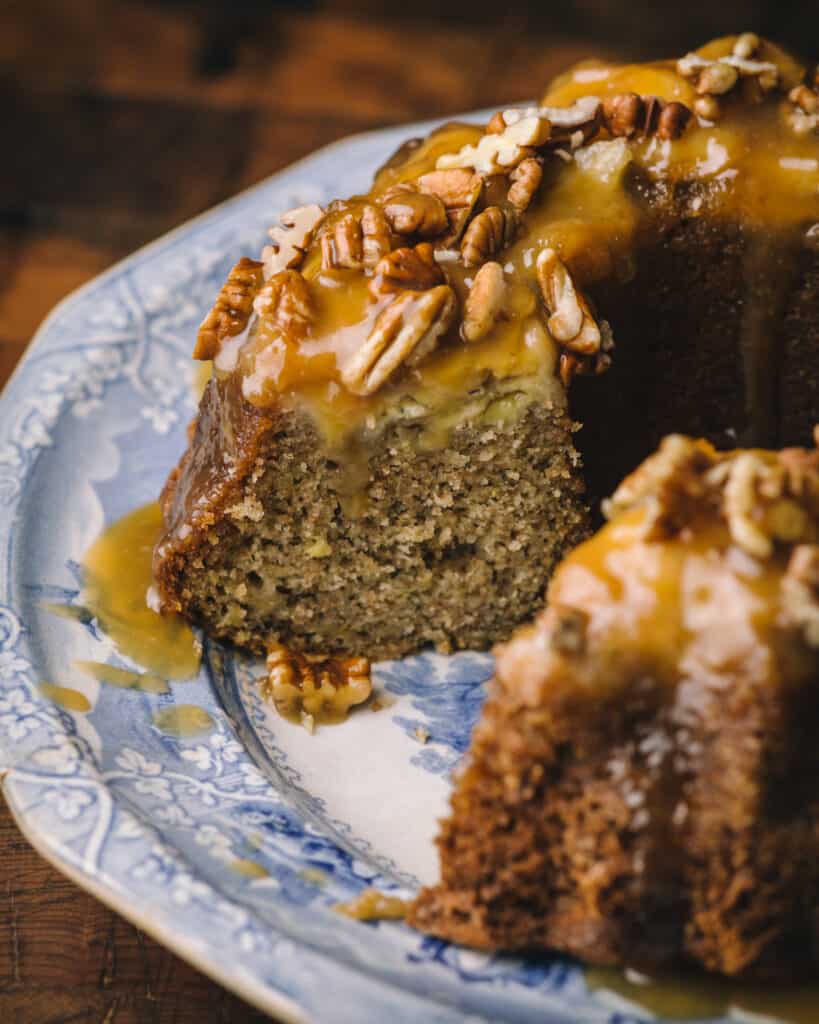 inside of Banana Upside Down Cake closeup