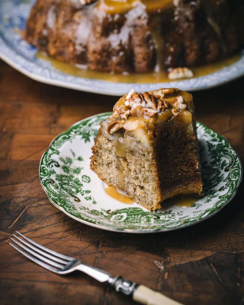 banana cake slice closeup