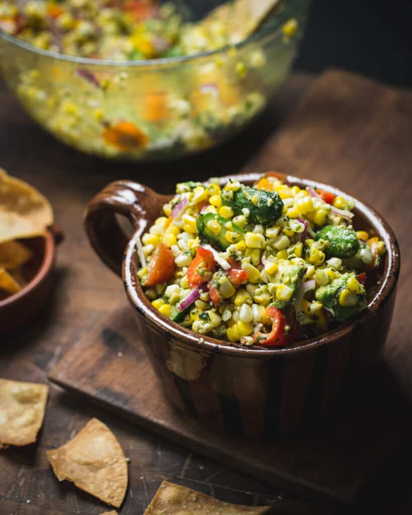 Roasted Corn Salad with Cilantro Lime Vinaigrette in a bowl