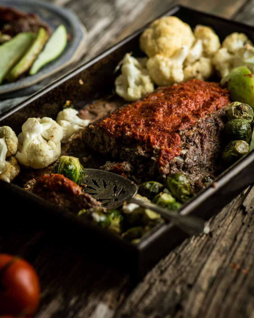 Baking dish with Keto Meatloaf