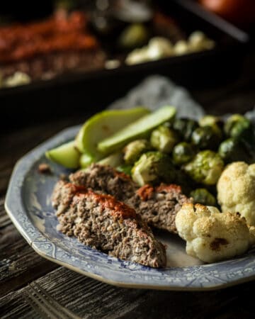 dinner plate with keto meatloaf and vegetables