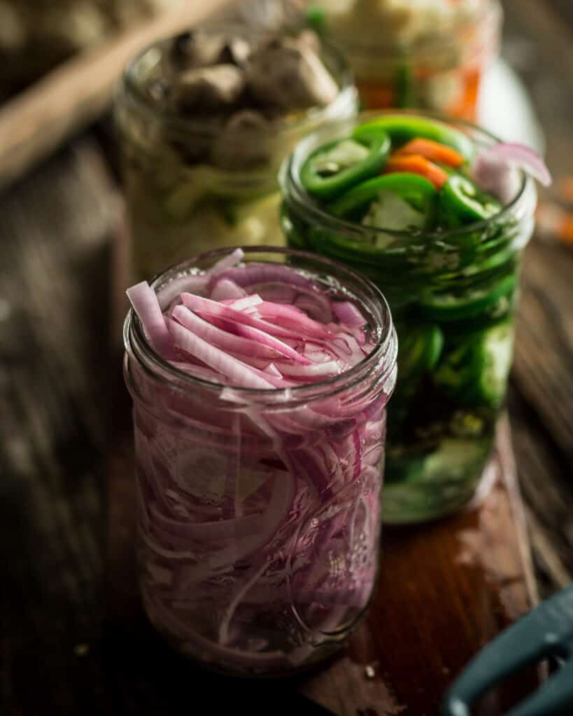 quick pickled red onions in jar
