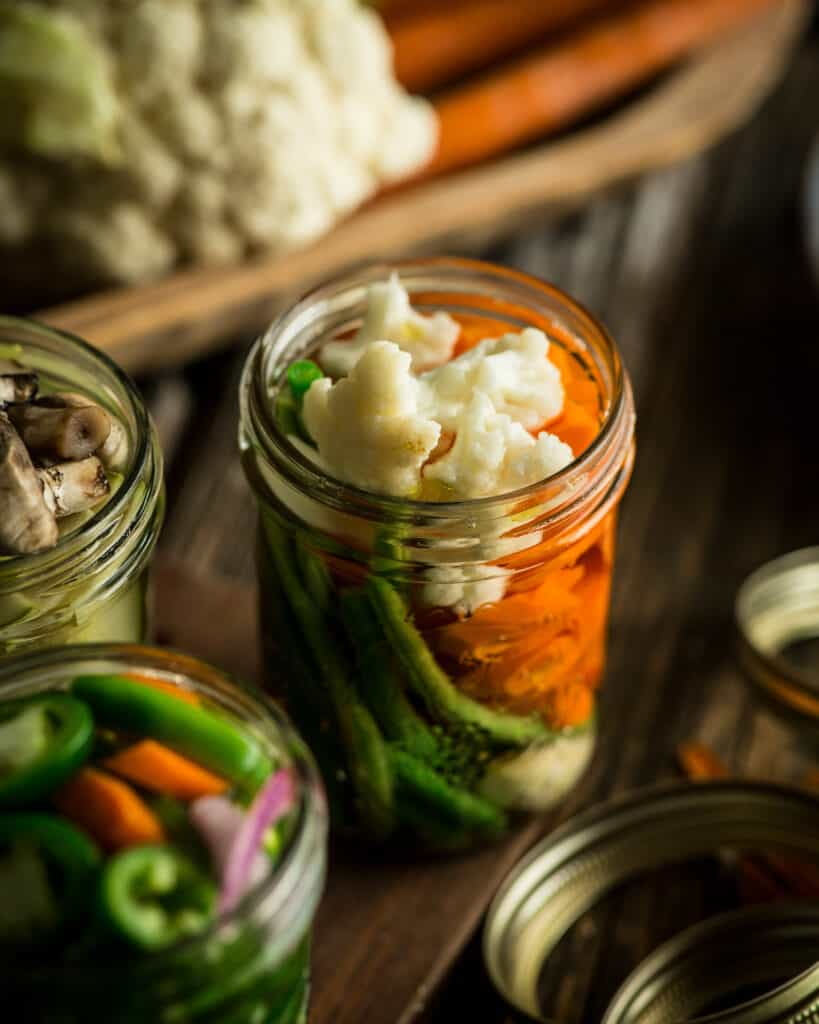 quick pickled vegetables in jar