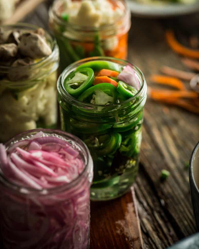Quick pickled jalapenos in jar
