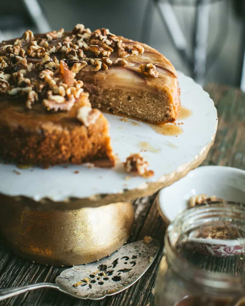 Closeup detail of inside of Honey Walnut Pear Cake