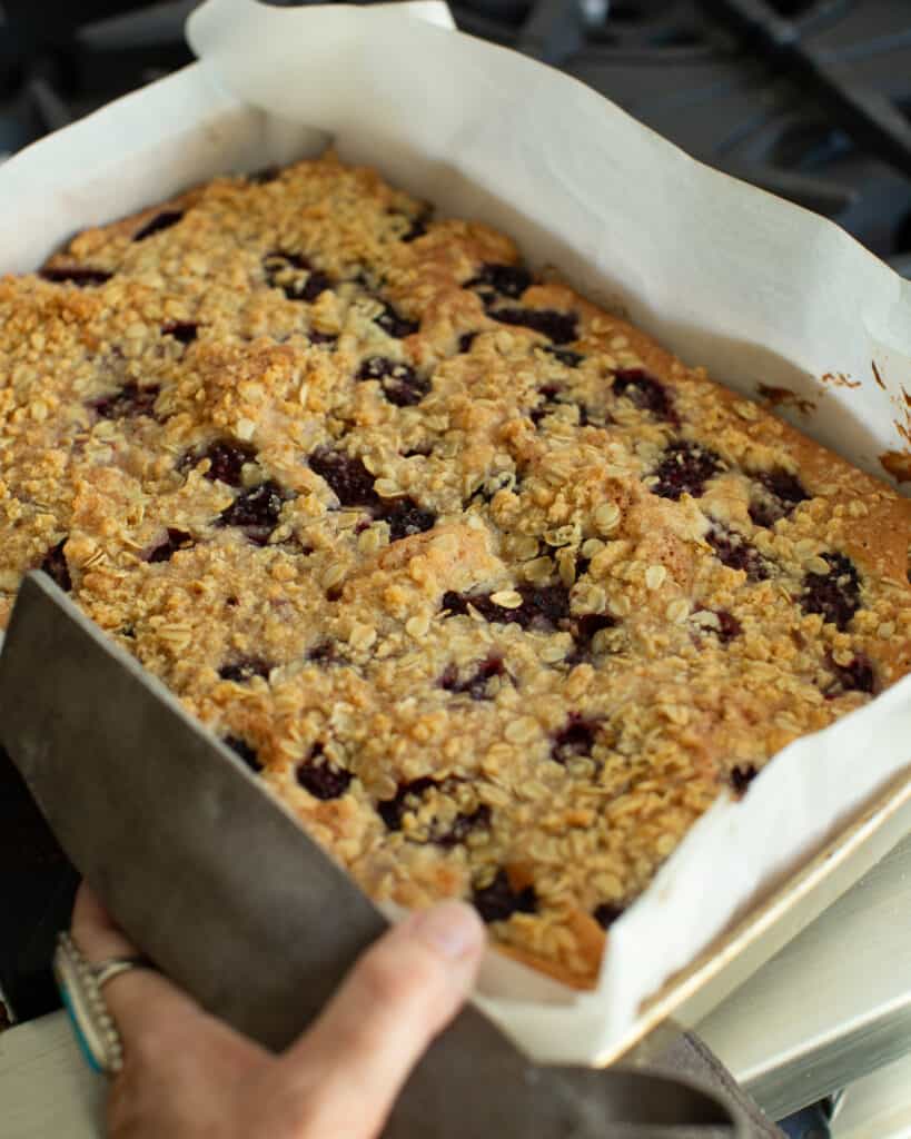 baked pan of Blackberry Oatcrunch Coffeecake