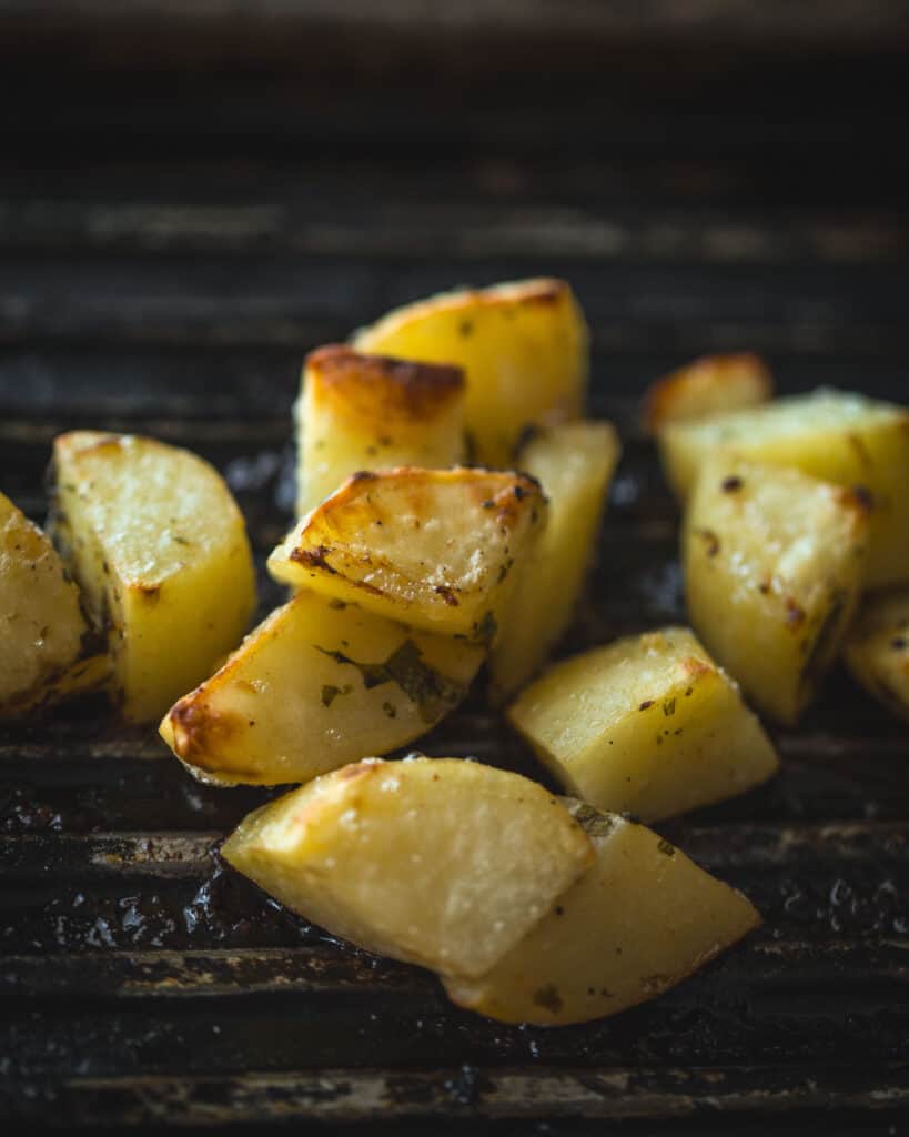 Closeup of cubed potatoes