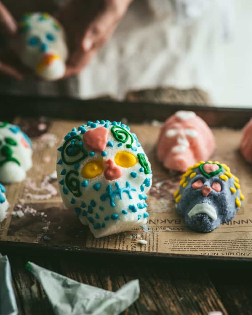 Sugar skulls on a tray