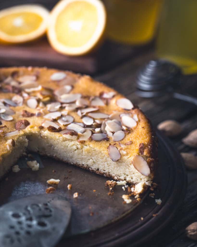 side view of baked Orange Almond Cake